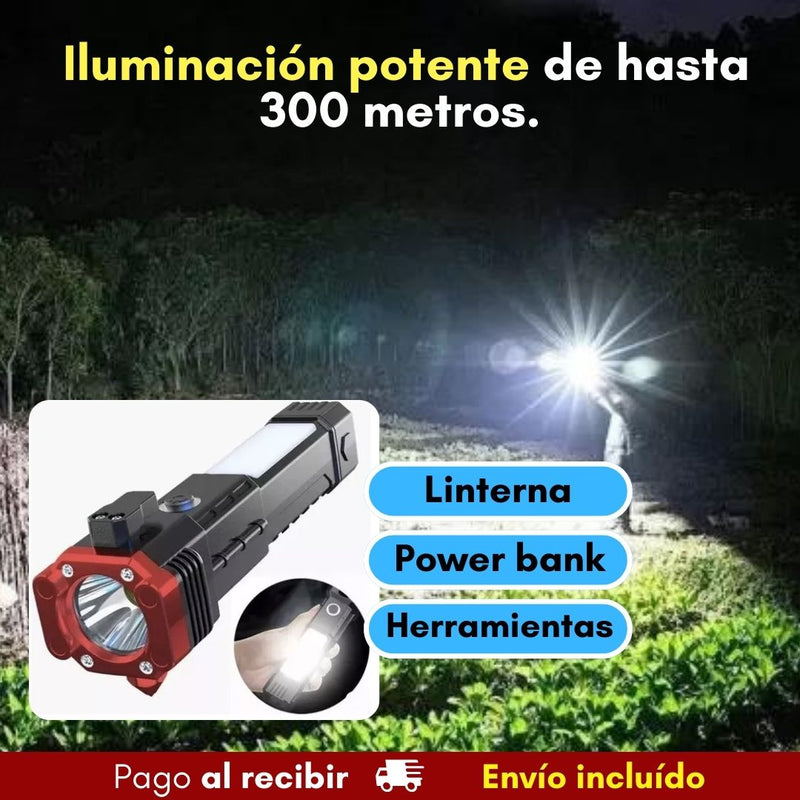 Linterna Multifuncional 4 en 1 Recargable y Emergencia