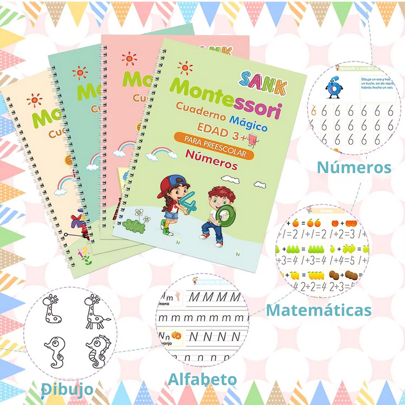 SetPro® Set 4 Cuadernos Caligrafia Montessori + Regalo 🎁